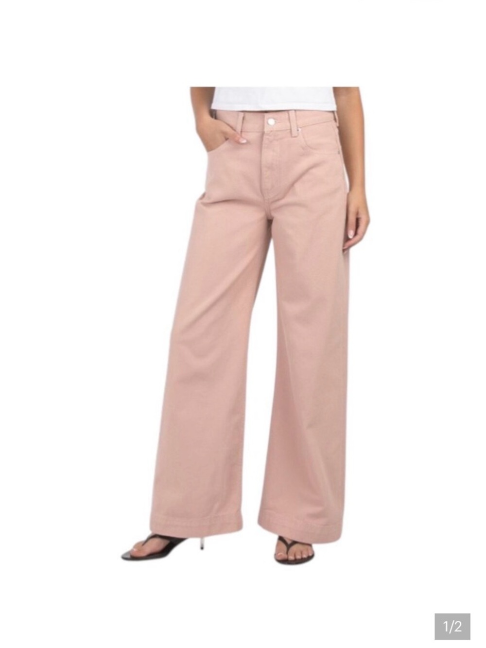 Etica- Wide Leg High-Rise Jeans in Blush Pink
